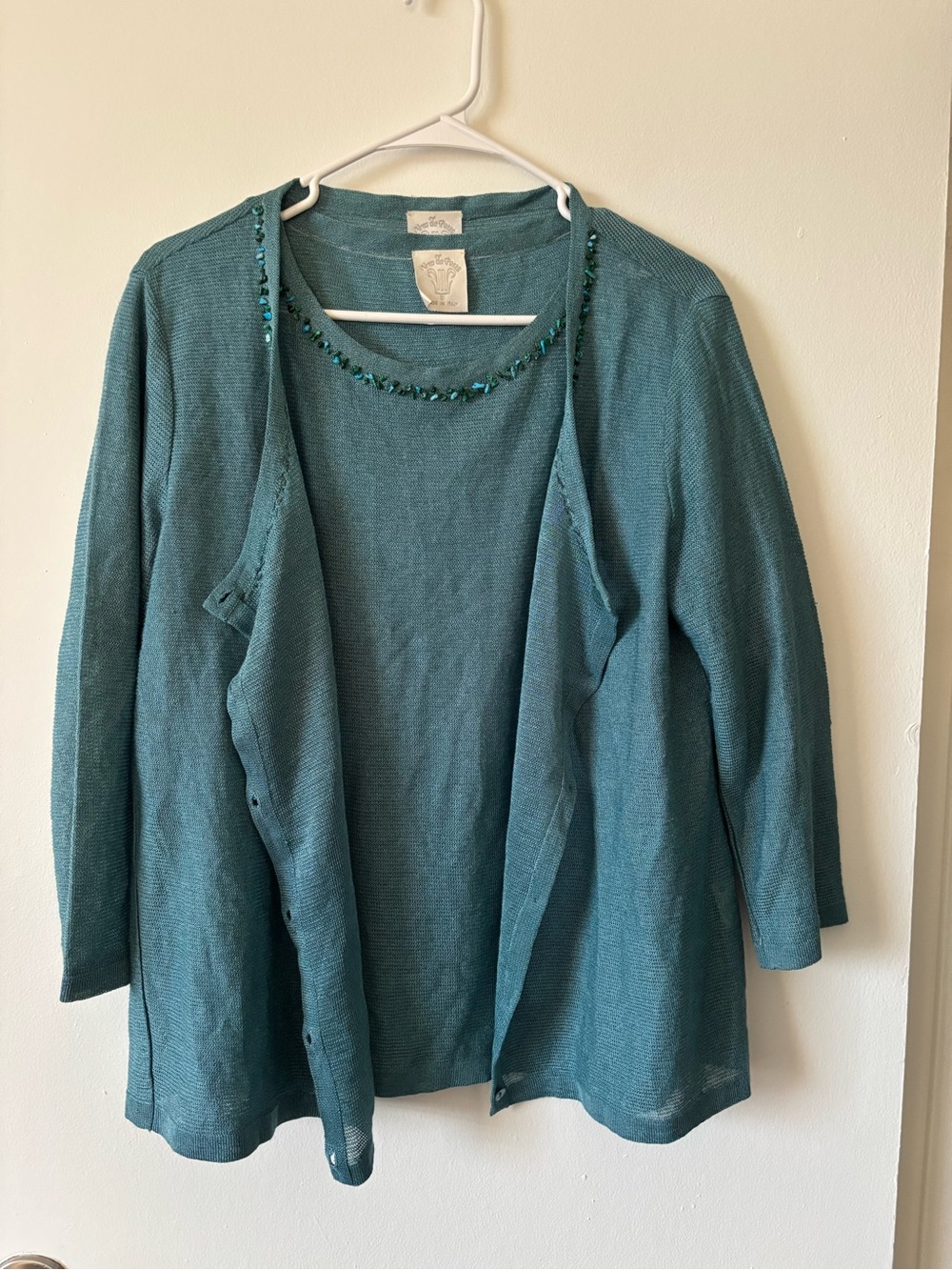 New York & Company Teal Beaded Asymmetrical Skirt Set